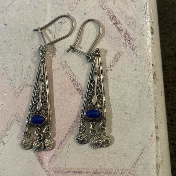 Source Unknown Jewelry - 925 Sterling Silver Lapis Lazuli Dangle Drop Earrings Blue Bohemian